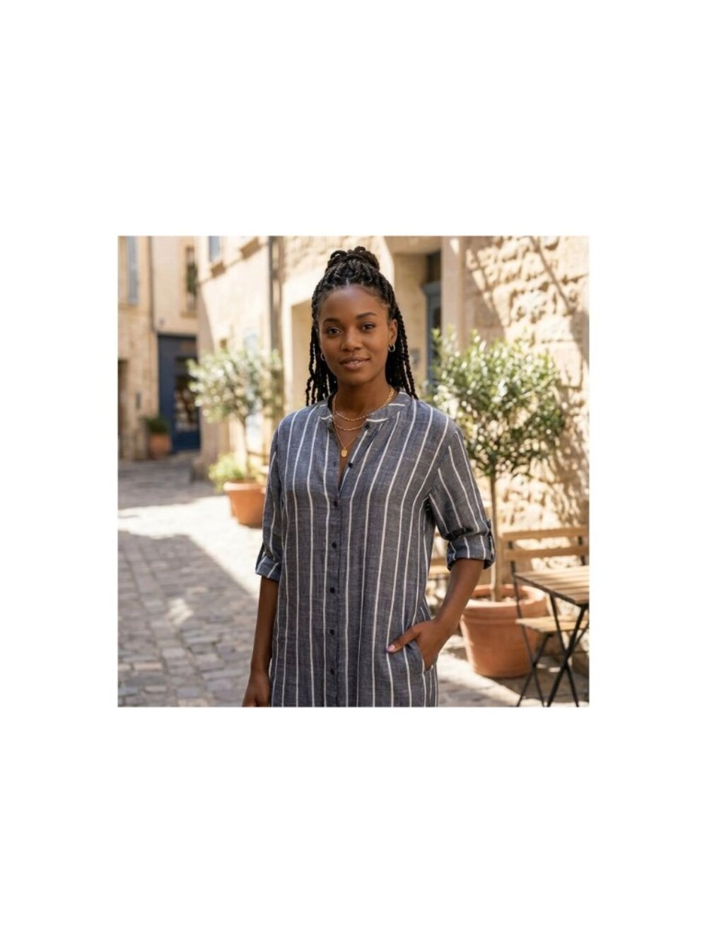 Blue Pin Stripe Long Shirt Kimono Beach Cover Up Cruise Travel Vacation Resort - Picture 4 of 6
